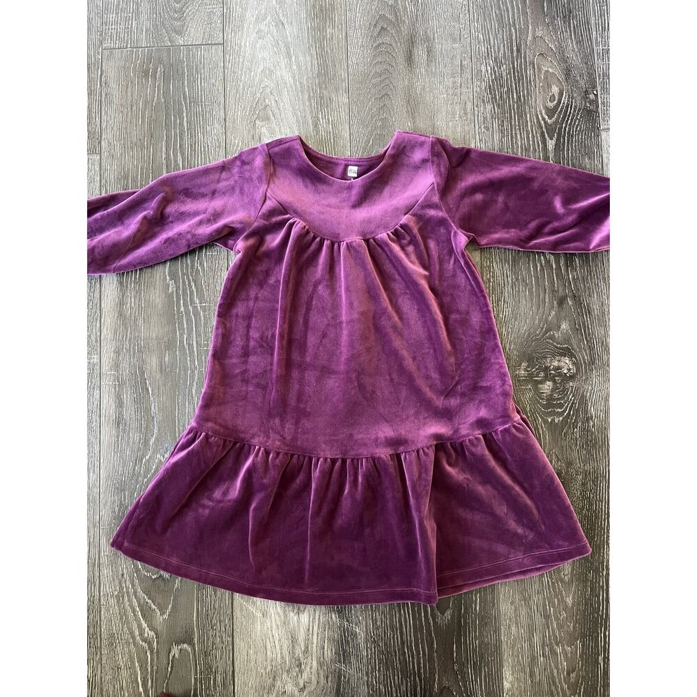 Tea Collection Velour Velvet Dress, purple/cosmic berry Size 6Y